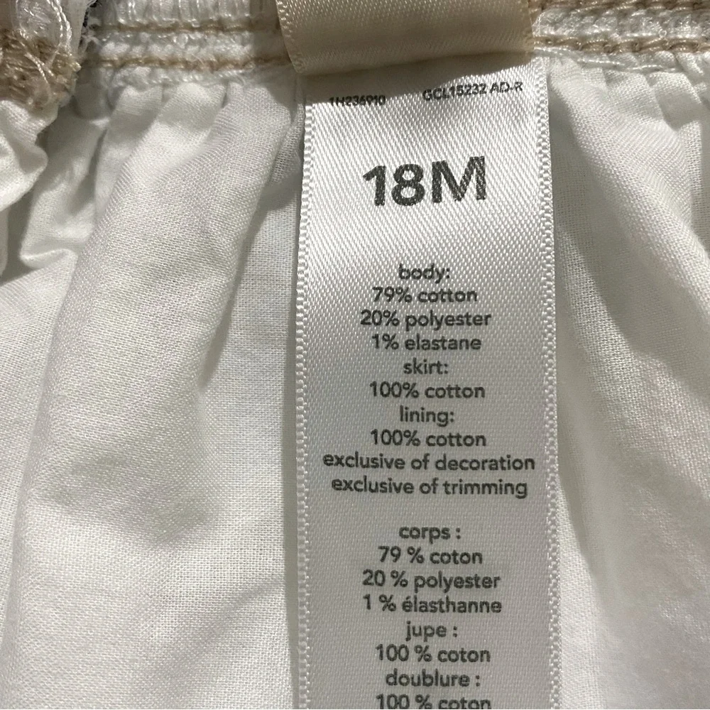 Oshkosh B'gosh Baby Girl 18M Denim Overall Jumper Dress White Eyelet Lace Skirt